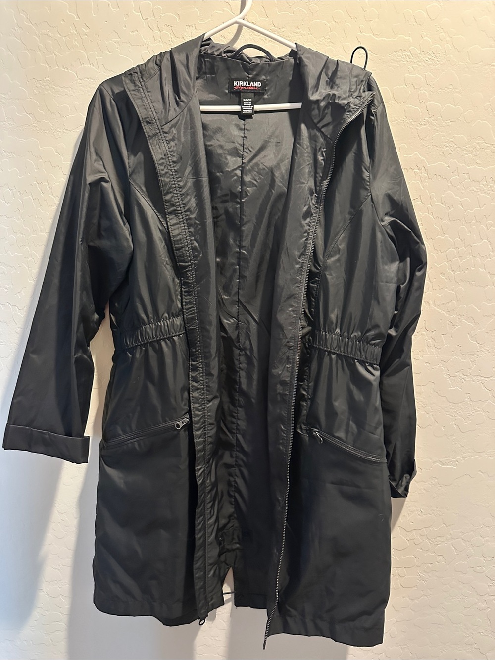 Kirkland Signature Black Hooded Lightweight Trench Coat size S